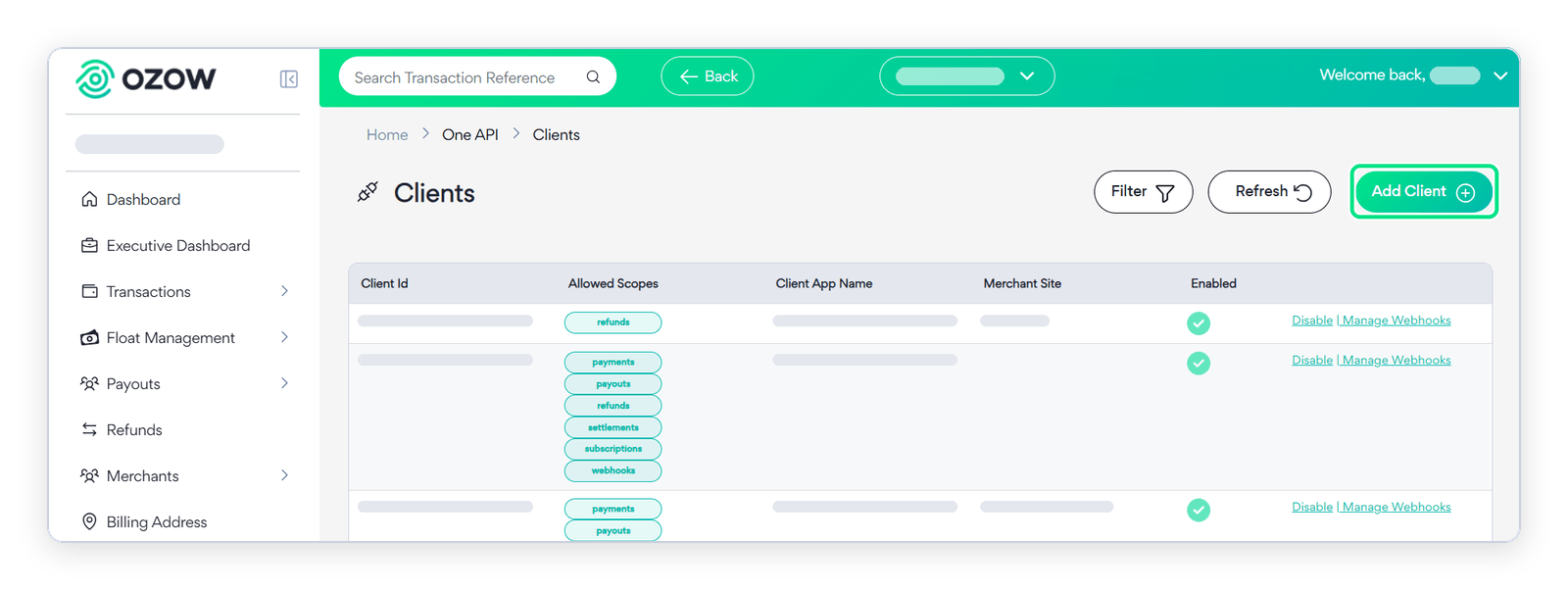 One API Add Client