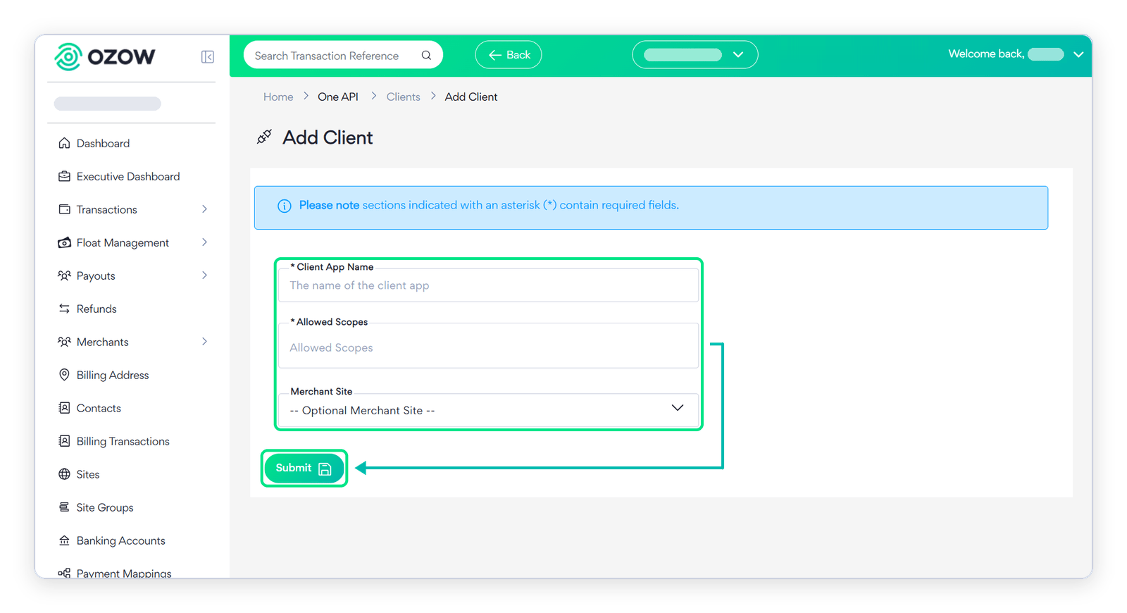 One API Add Client