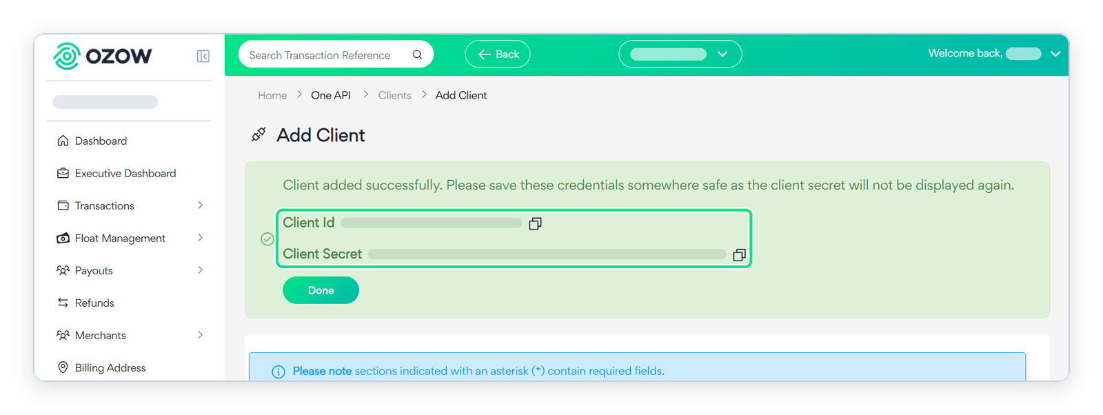 One API Add Client