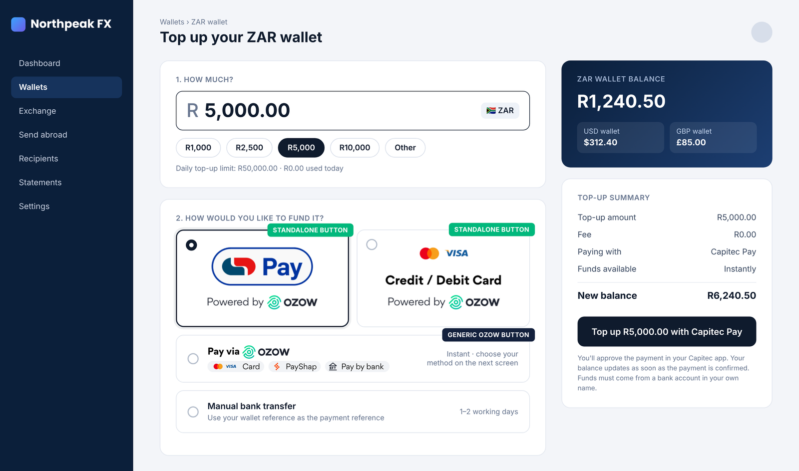 Wallet top-up example