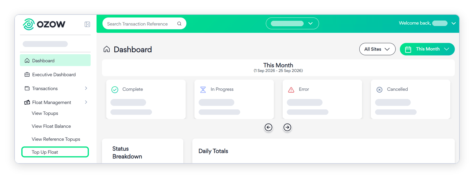 Ozow Portal Navigate to Top-Up Float