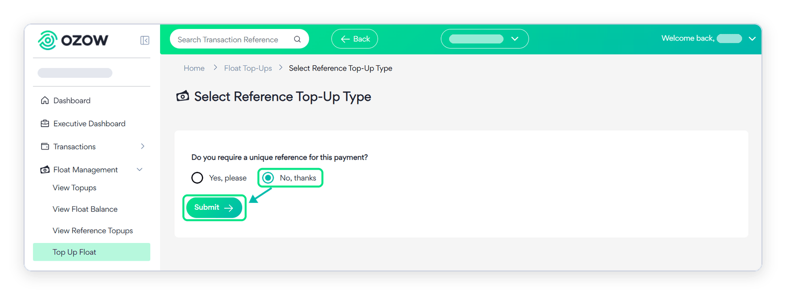 Select Static Reference Top Up