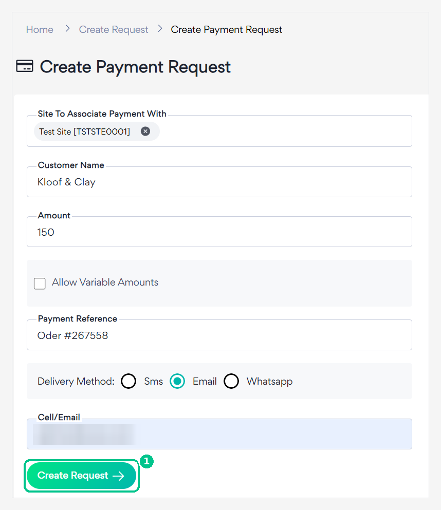 Payment request creation form
