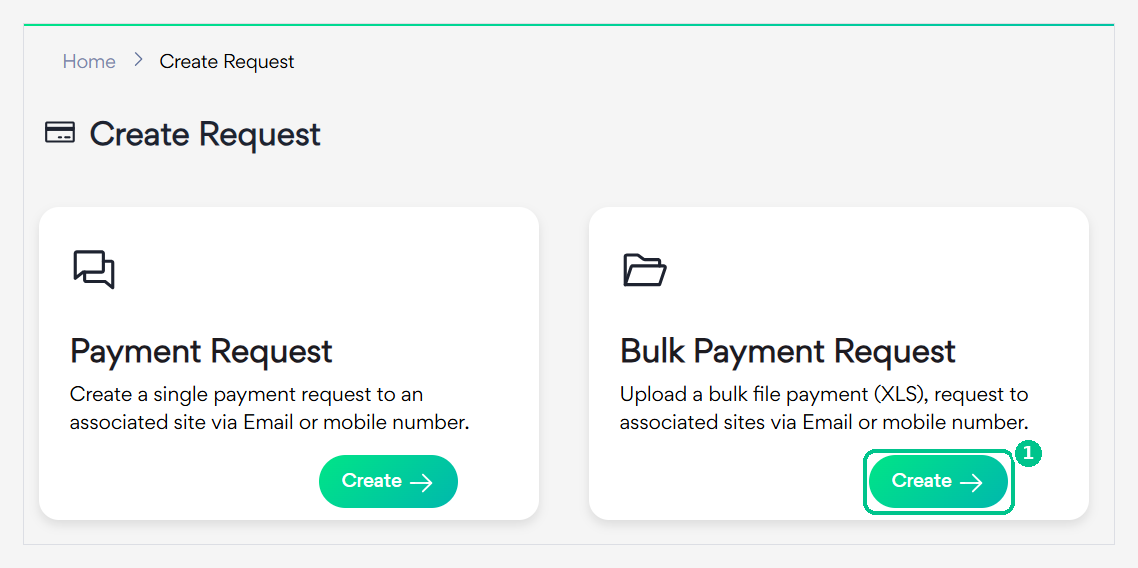 Bulk payment request screen